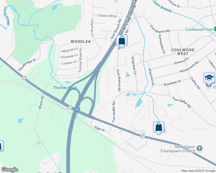 map of restaurants, bars, coffee shops, grocery stores, and more near 3225 Ainsley Woods Drive in Charlotte