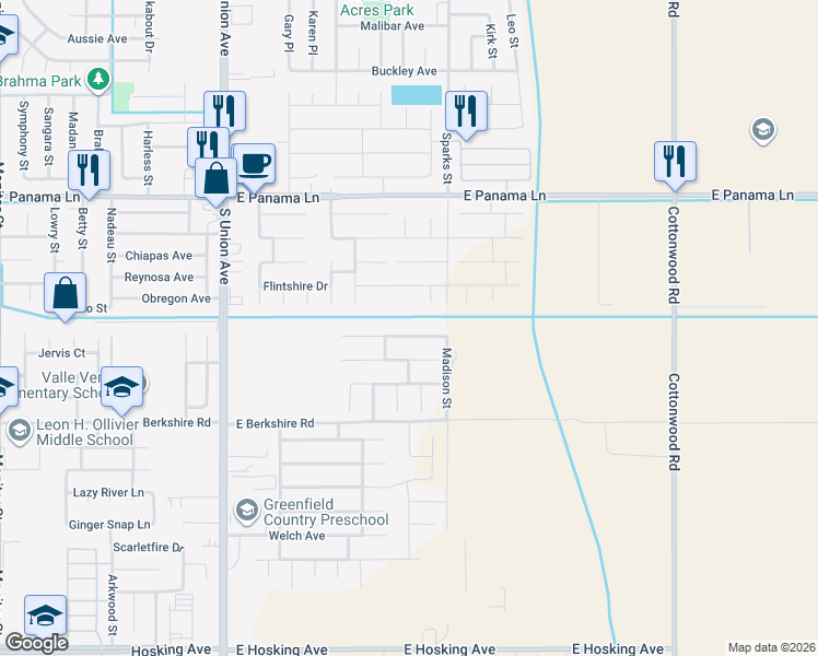 map of restaurants, bars, coffee shops, grocery stores, and more near 618 New Zealand Drive in Bakersfield