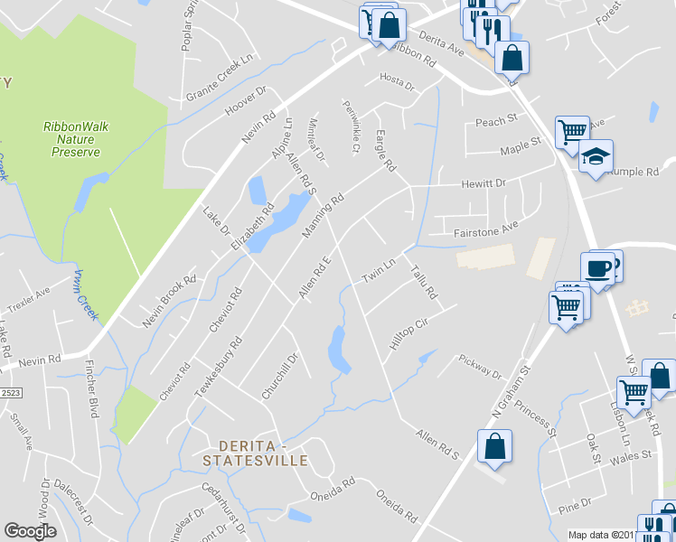 map of restaurants, bars, coffee shops, grocery stores, and more near 5316 Allen Road East in Charlotte
