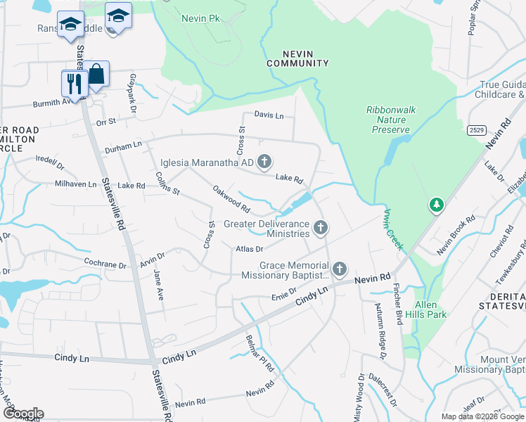 map of restaurants, bars, coffee shops, grocery stores, and more near in Charlotte