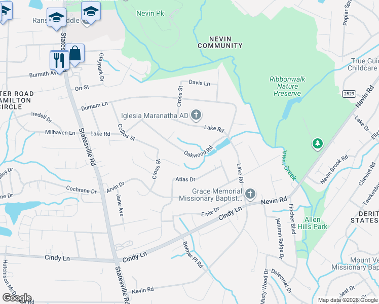 map of restaurants, bars, coffee shops, grocery stores, and more near in Charlotte