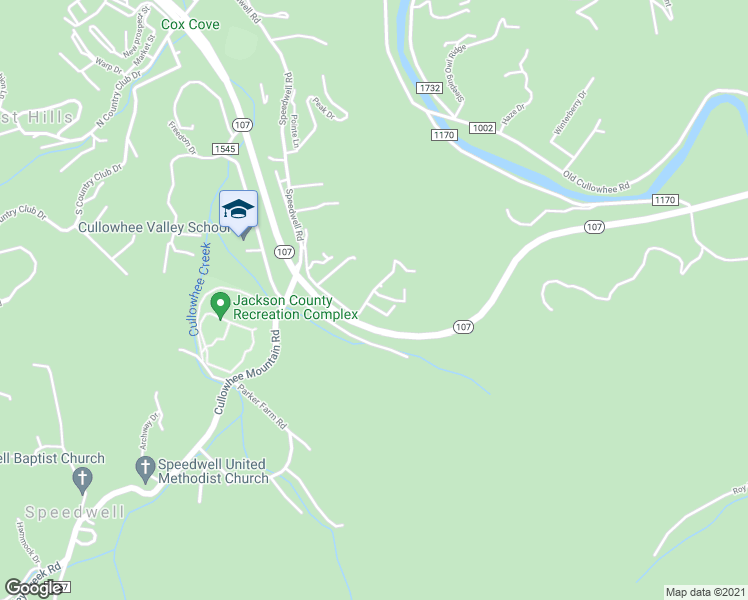 map of restaurants, bars, coffee shops, grocery stores, and more near 17 Calypso Lane in Cullowhee