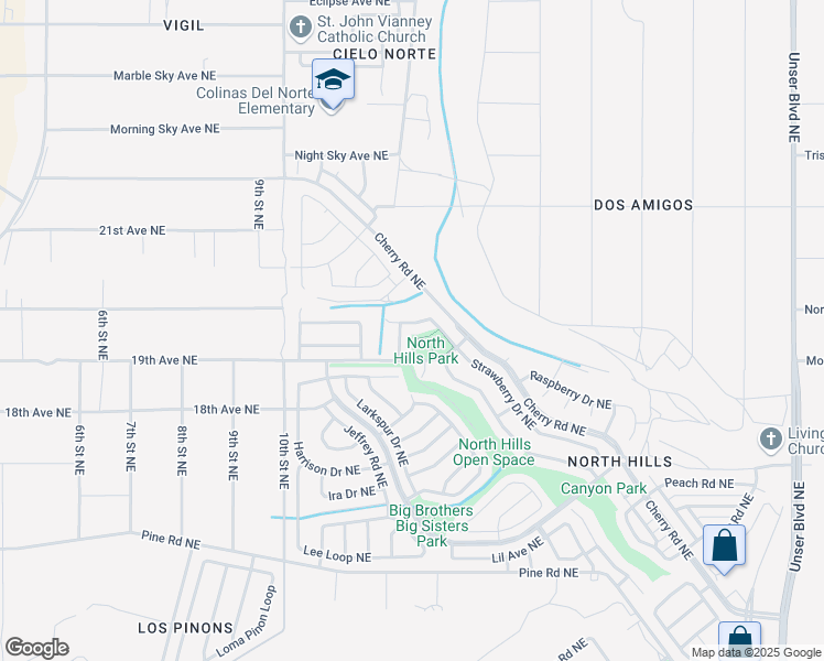map of restaurants, bars, coffee shops, grocery stores, and more near 1961 Strawberry Drive Northeast in Rio Rancho