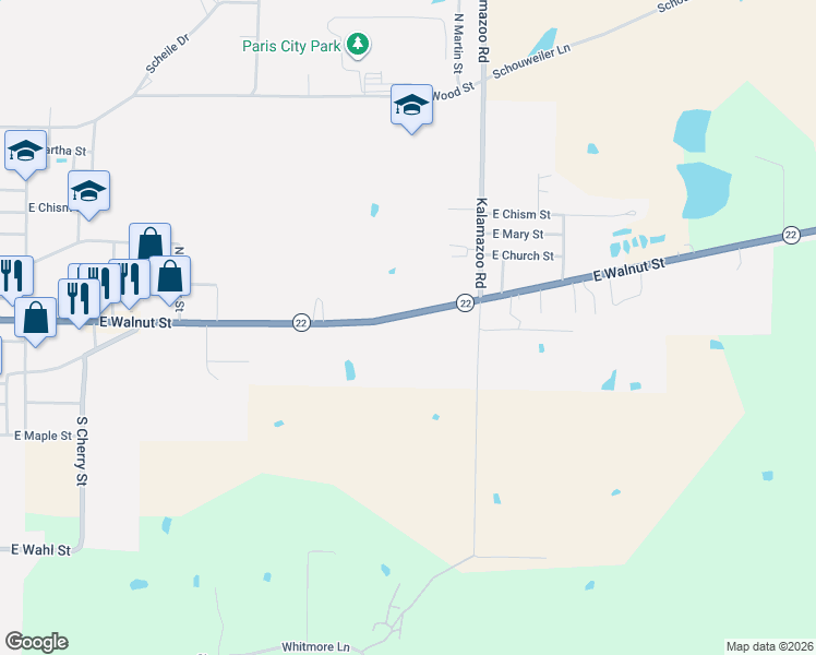 map of restaurants, bars, coffee shops, grocery stores, and more near 2712 East Walnut Street in Paris