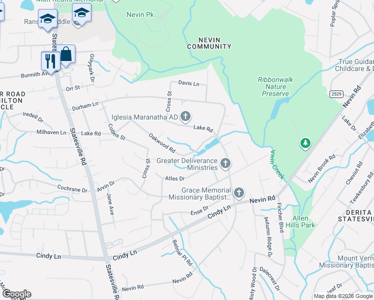 map of restaurants, bars, coffee shops, grocery stores, and more near in Charlotte