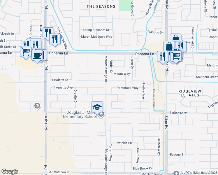 map of restaurants, bars, coffee shops, grocery stores, and more near 7001 Sario Drive in Bakersfield