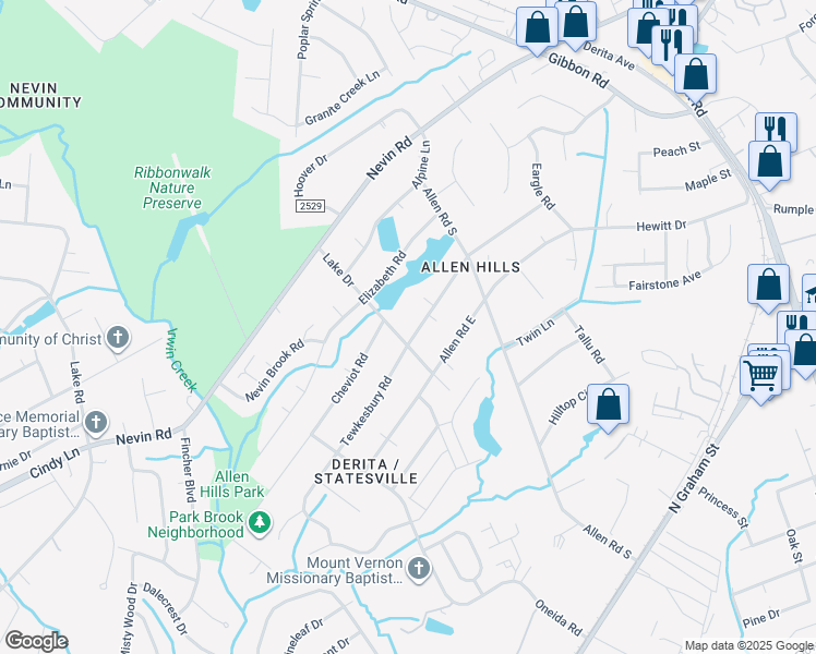 map of restaurants, bars, coffee shops, grocery stores, and more near 5211 Manning Road in Charlotte