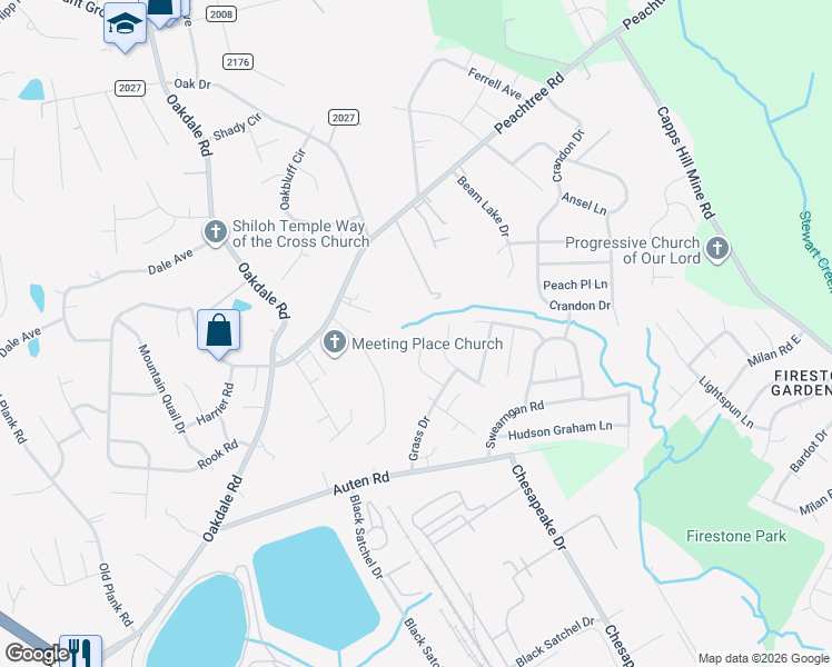 map of restaurants, bars, coffee shops, grocery stores, and more near 1212 Grass Meadows Court in Charlotte