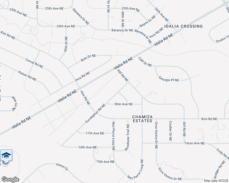 map of restaurants, bars, coffee shops, grocery stores, and more near 2029 Eucalyptus Road Northeast in Rio Rancho
