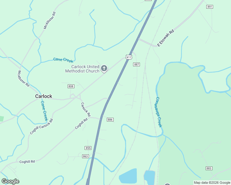 map of restaurants, bars, coffee shops, grocery stores, and more near 2017 U.S. 411 in Etowah