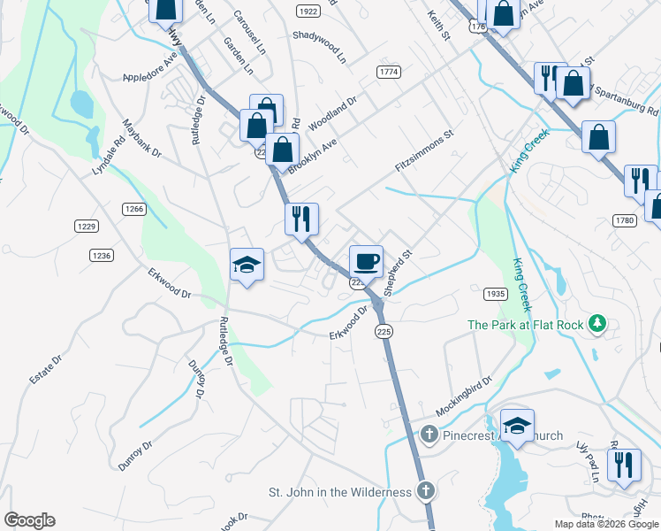 map of restaurants, bars, coffee shops, grocery stores, and more near 1511 Ivy Brook Lane in Hendersonville