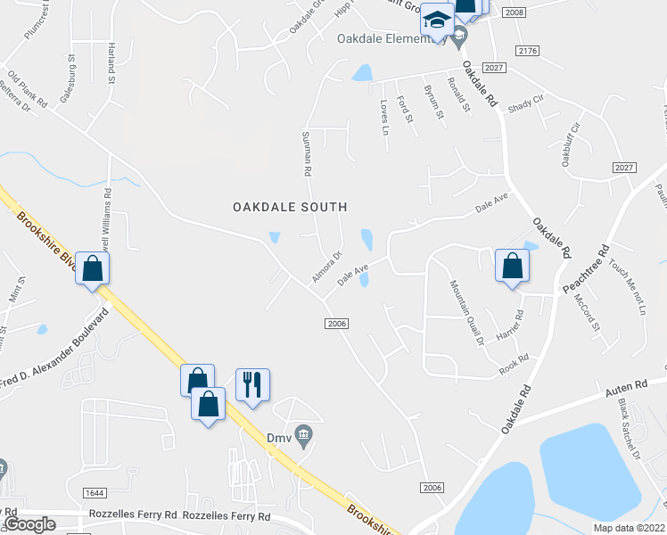 map of restaurants, bars, coffee shops, grocery stores, and more near 802 Almora Drive in Charlotte