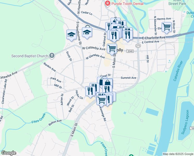 map of restaurants, bars, coffee shops, grocery stores, and more near 206 Crest Street in Mount Holly