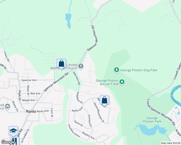 map of restaurants, bars, coffee shops, grocery stores, and more near 5214 Sunriver Road in Gastonia