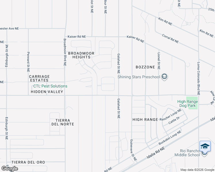 map of restaurants, bars, coffee shops, grocery stores, and more near Excalibur Street Northeast in Rio Rancho