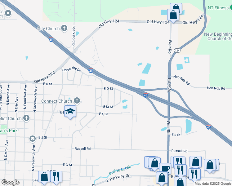 map of restaurants, bars, coffee shops, grocery stores, and more near 1418 North Pittsburg Avenue in Russellville