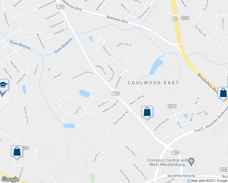 map of restaurants, bars, coffee shops, grocery stores, and more near Valleydale Rd & Lakehill Rd in Charlotte
