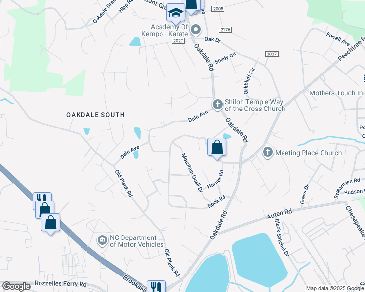 map of restaurants, bars, coffee shops, grocery stores, and more near 730 Mountain Quail Drive in Charlotte