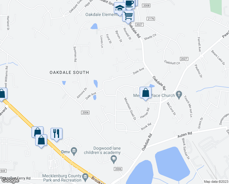 map of restaurants, bars, coffee shops, grocery stores, and more near 909 Rook Road in Charlotte