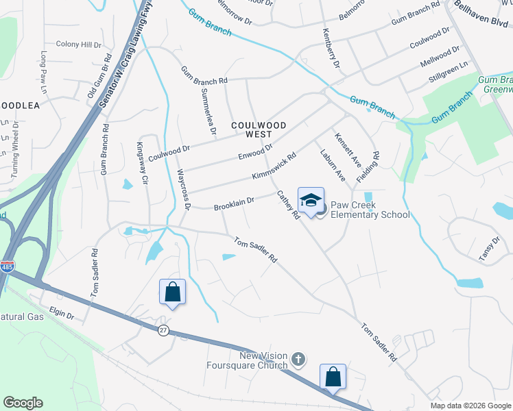 map of restaurants, bars, coffee shops, grocery stores, and more near 129 Brooklain Drive in Charlotte