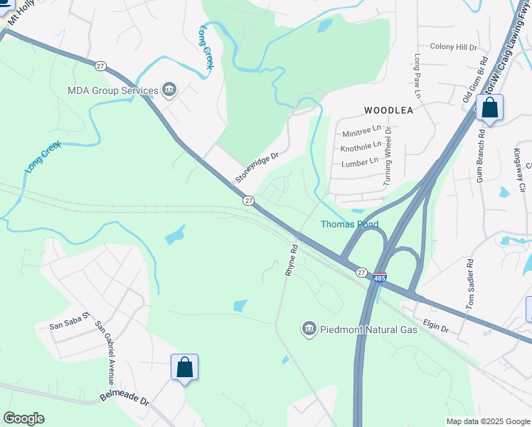 map of restaurants, bars, coffee shops, grocery stores, and more near 10077 Mount Holly Road in Charlotte