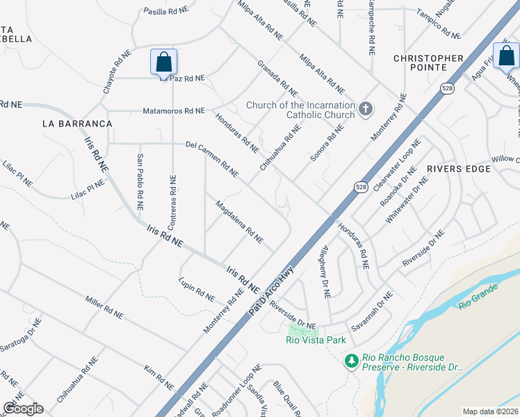 map of restaurants, bars, coffee shops, grocery stores, and more near 6412 Del Carmen Road Northeast in Rio Rancho