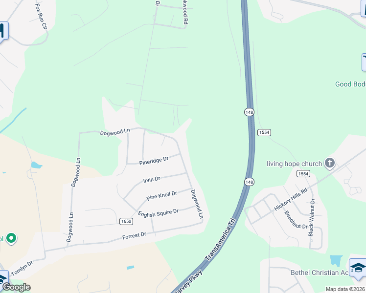 map of restaurants, bars, coffee shops, grocery stores, and more near 2193 Dogwood Lane in Kinston