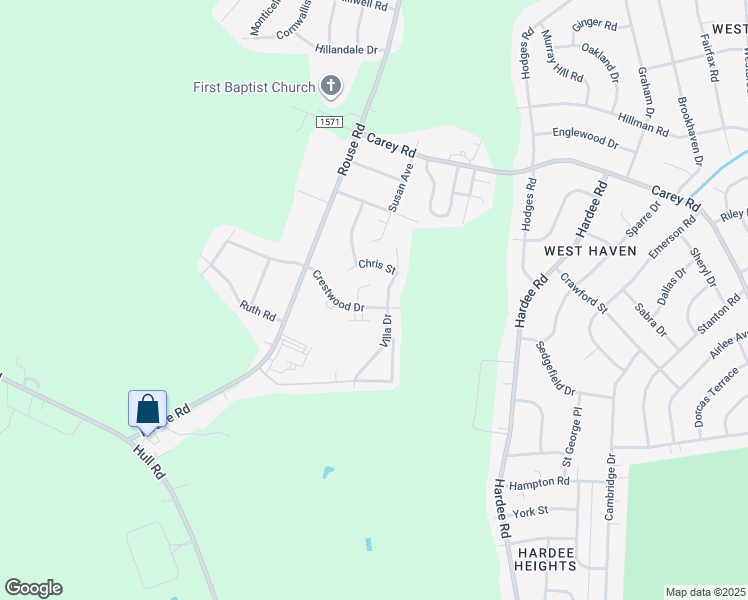 map of restaurants, bars, coffee shops, grocery stores, and more near 3205 Crestwood Drive in Kinston