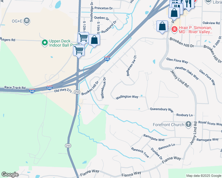 map of restaurants, bars, coffee shops, grocery stores, and more near 9900 Wellington Way in Fort Smith