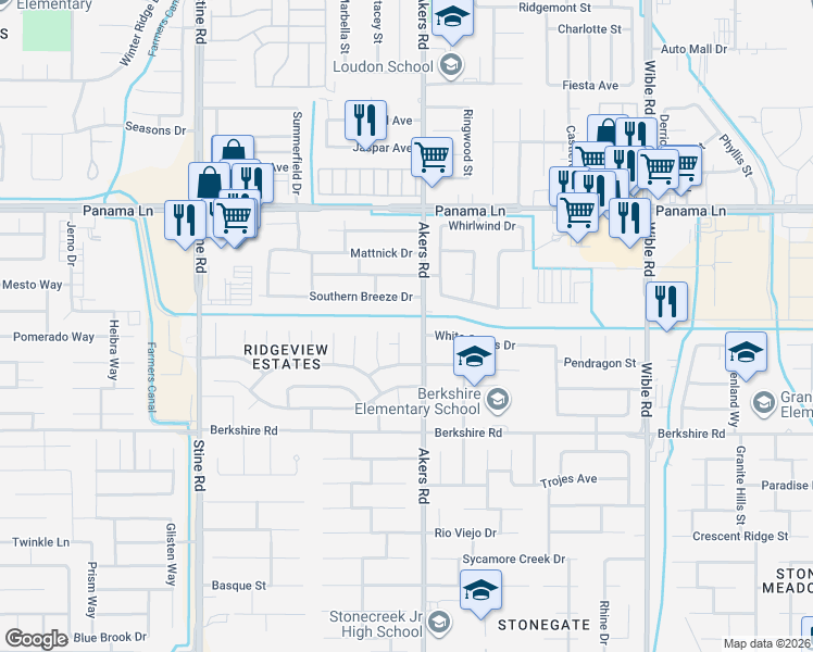 map of restaurants, bars, coffee shops, grocery stores, and more near 6905 Oak Forest Court in Bakersfield
