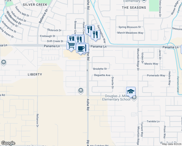 map of restaurants, bars, coffee shops, grocery stores, and more near 7001 Sparkler Way in Bakersfield