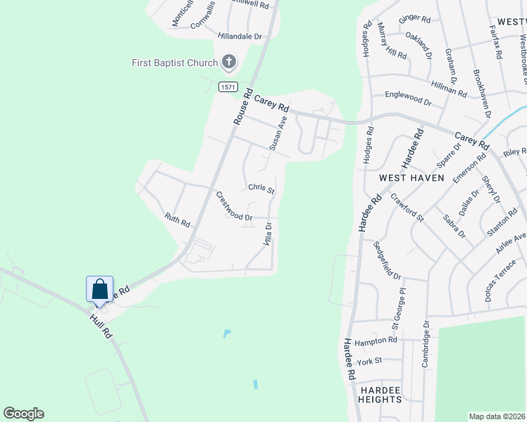 map of restaurants, bars, coffee shops, grocery stores, and more near 3205 Crestwood Drive in Kinston