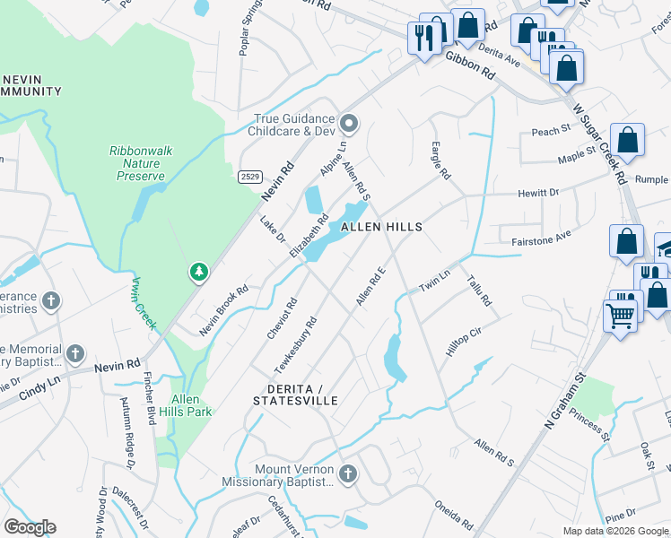 map of restaurants, bars, coffee shops, grocery stores, and more near 5230 Manning Road in Charlotte