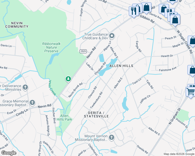 map of restaurants, bars, coffee shops, grocery stores, and more near 5208 Elizabeth Road in Charlotte