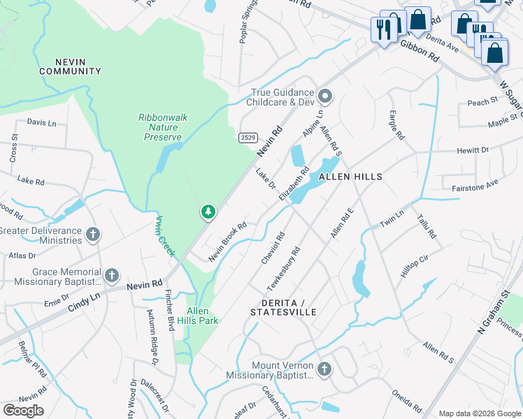 map of restaurants, bars, coffee shops, grocery stores, and more near 4626 Irwin Wood Lane in Charlotte
