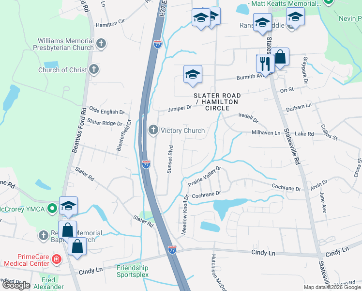 map of restaurants, bars, coffee shops, grocery stores, and more near in Charlotte