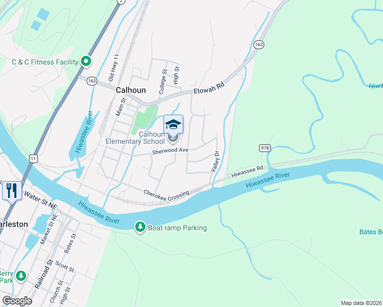 map of restaurants, bars, coffee shops, grocery stores, and more near 120 Fairhill Avenue in Calhoun