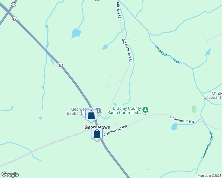 map of restaurants, bars, coffee shops, grocery stores, and more near 3000 Old State Highway 58 in Meigs