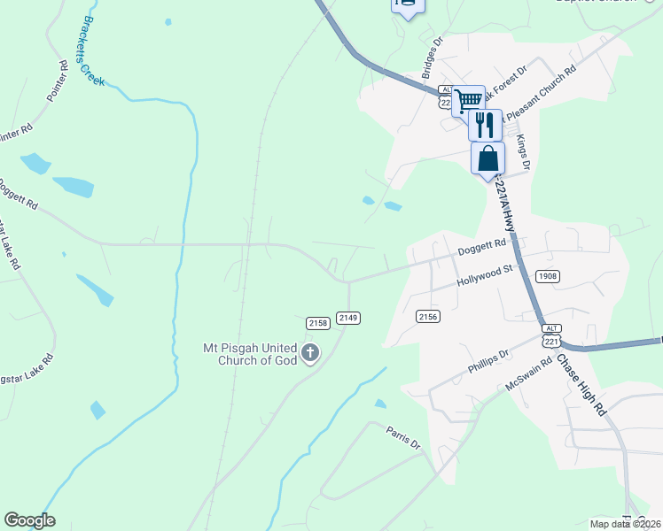 map of restaurants, bars, coffee shops, grocery stores, and more near 1429 Doggett Road in Forest City