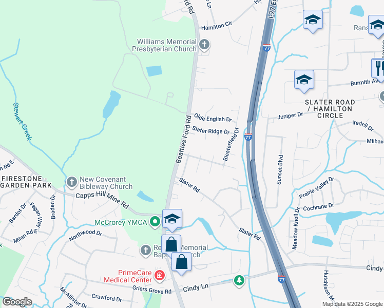 map of restaurants, bars, coffee shops, grocery stores, and more near 4202 Bryan Furr Drive in Charlotte