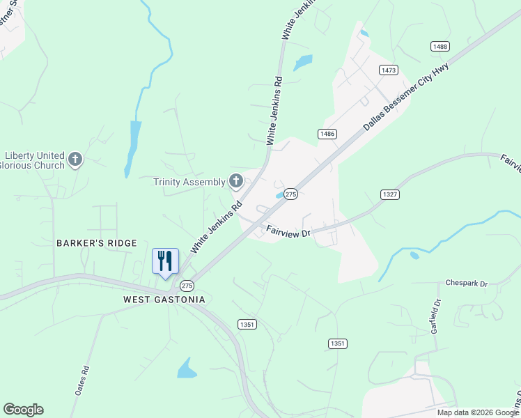 map of restaurants, bars, coffee shops, grocery stores, and more near 968 Dallas Bessemer City Highway in Gastonia
