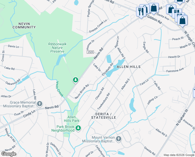 map of restaurants, bars, coffee shops, grocery stores, and more near 5208 Elizabeth Road in Charlotte