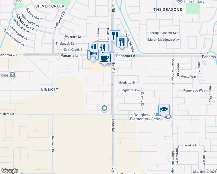 map of restaurants, bars, coffee shops, grocery stores, and more near 7001 Sparkler Way in Bakersfield