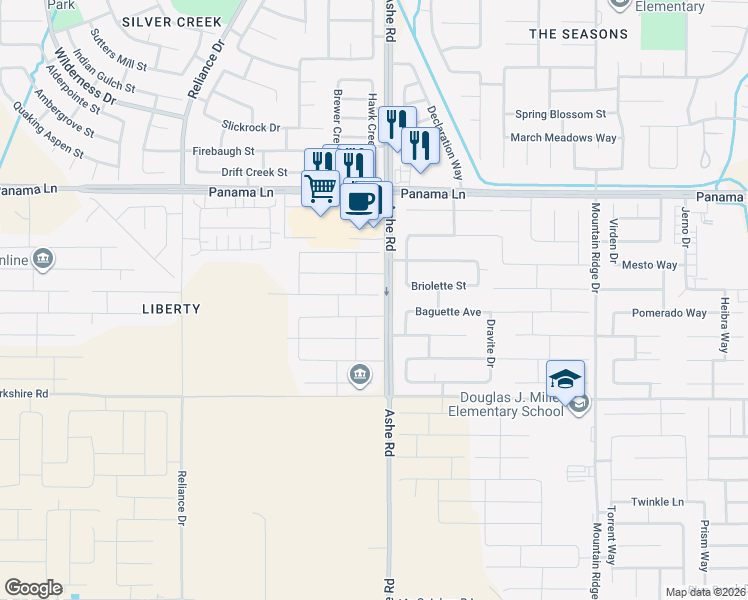 map of restaurants, bars, coffee shops, grocery stores, and more near 7001 Sparkler Way in Bakersfield