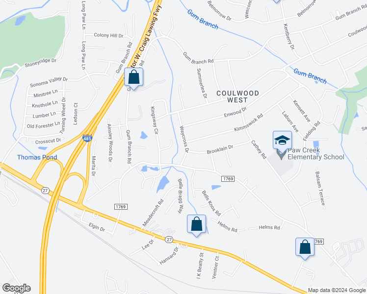 map of restaurants, bars, coffee shops, grocery stores, and more near 350 Waycross Drive in Charlotte