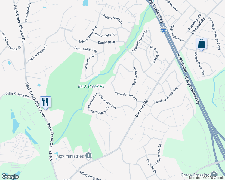 map of restaurants, bars, coffee shops, grocery stores, and more near 4024 Sawmill Trace Drive in Charlotte
