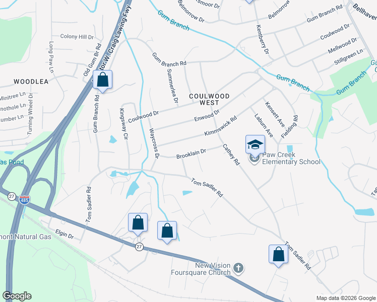 map of restaurants, bars, coffee shops, grocery stores, and more near 216 Brooklain Drive in Charlotte