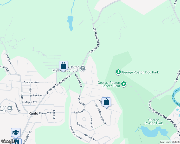 map of restaurants, bars, coffee shops, grocery stores, and more near 5214 Sunriver Road in Gastonia