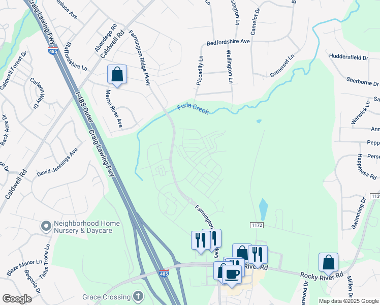 map of restaurants, bars, coffee shops, grocery stores, and more near 4538 Rocky River Crossing Road in Harrisburg