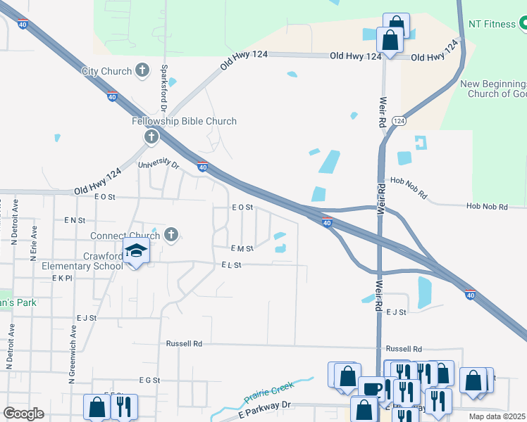map of restaurants, bars, coffee shops, grocery stores, and more near 1418 North Pittsburg Avenue in Russellville